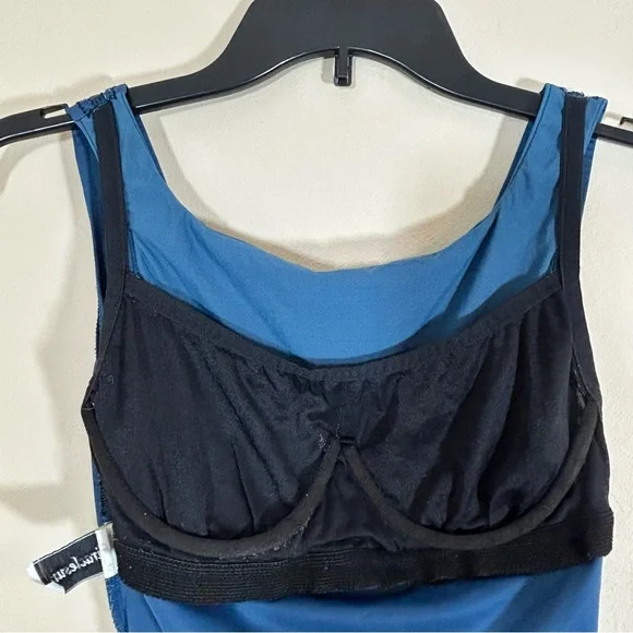 Miraclesuit Ruched One Piece Swimsuit Size 10 Teal Blue Slimming Lined Underwire - Picture 7 of 14